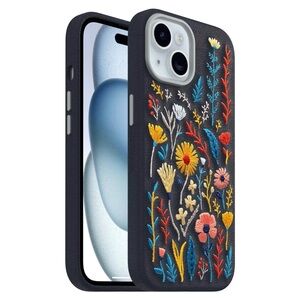 OtterBox Symmetry Series iPhone 15 Case - Cactus Leather Embroidery - Blue